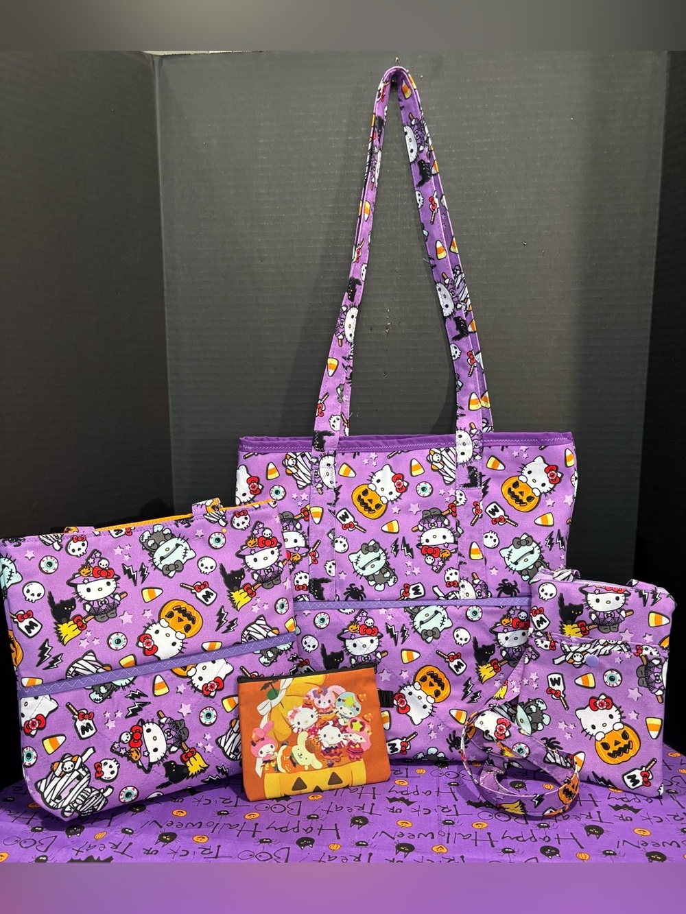 Halloween Hello Kitty Quilted Tote bag & Phone pouch, Small Tote, & Coin Purse